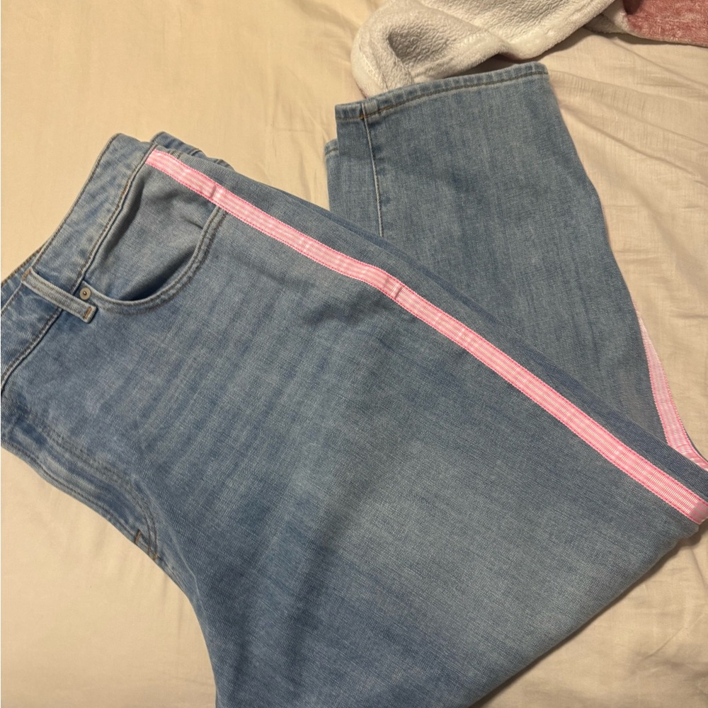 Talbots Blue and Pink Straight Leg Jeans with Sporty Stripe